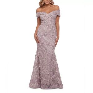 Xscape Off-The-Shoulder Lace Gown | Size: 10 | Color: Taupe